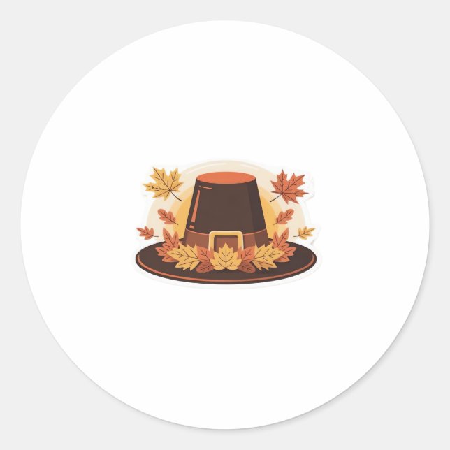 Thanksgiving Pilgrim Hat � Autumn Harvest Design C Classic Round Sticker (Front)