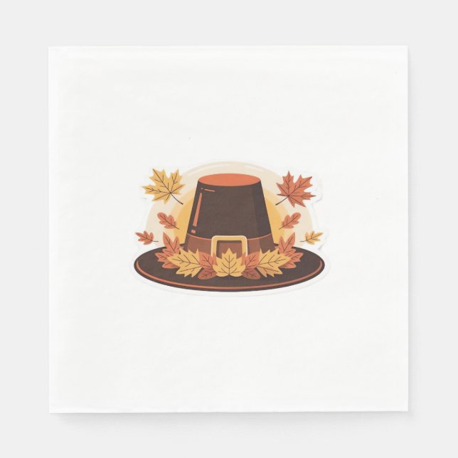 Thanksgiving Pilgrim Hat – Autumn Harvest Design C Napkin (Front)