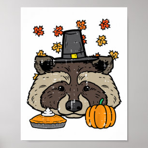 Thanksgiving Pilgrim Racoon Cute Fall Autumn Men Poster