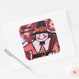THANKSGIVING PILGRIM SQUARE STICKER