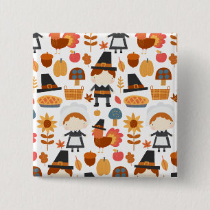 Thanksgiving Pilgrims Harvest Pattern 15 Cm Square Badge