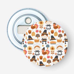 Thanksgiving Pilgrims Harvest Pattern Bottle Opener