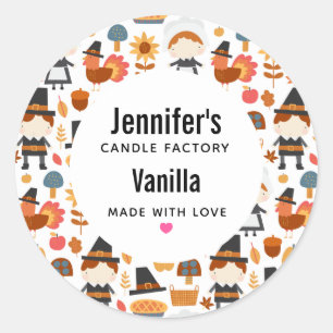Thanksgiving Pilgrims Harvest Pattern Candle Classic Round Sticker