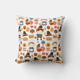 Thanksgiving Pilgrims Harvest Pattern Cushion