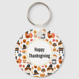 Thanksgiving Pilgrims Harvest Pattern Key Ring