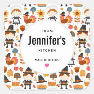  Thanksgiving Pilgrims Harvest Pattern Kitchen Square Sticker