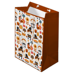 Thanksgiving Pilgrims Harvest Pattern Medium Gift Bag