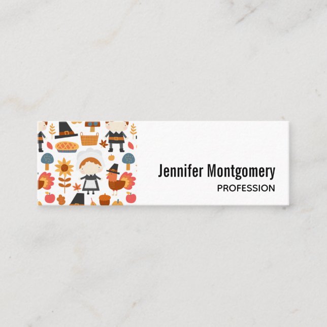 Thanksgiving Pilgrims Harvest Pattern Mini Business Card (Front)