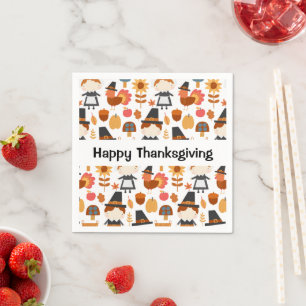 Thanksgiving Pilgrims Harvest Pattern Napkin