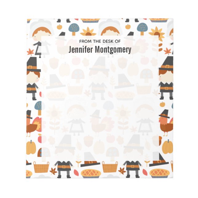 Thanksgiving Pilgrims Harvest Pattern Notepad (Front)