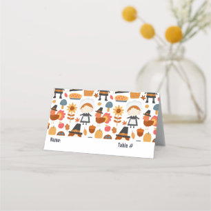 Thanksgiving Pilgrims Harvest Pattern Place Card