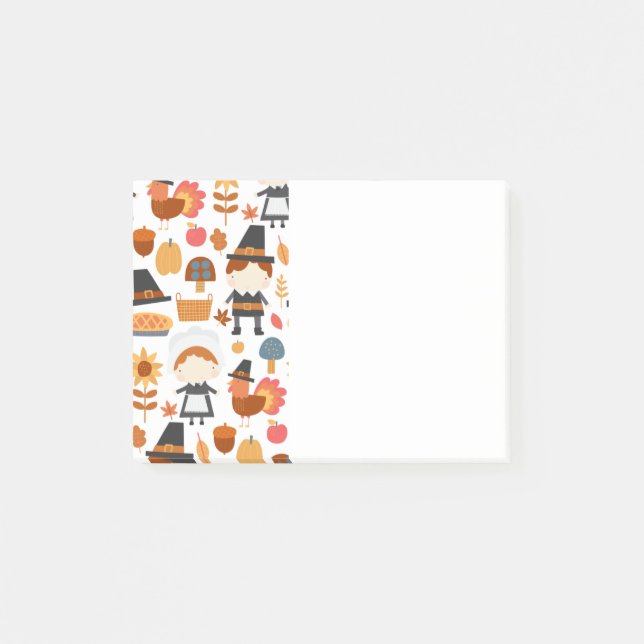 Thanksgiving Pilgrims Harvest Pattern Post-it Notes (Front)