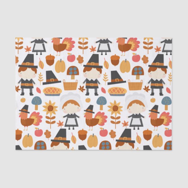 Thanksgiving Pilgrims Harvest Pattern Tissue Paper (Front)