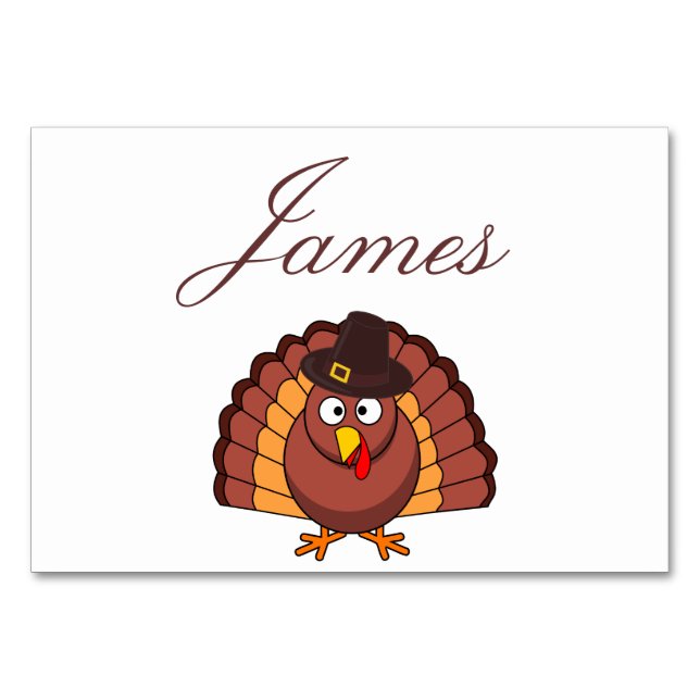 Thanksgiving Place Cards - Turkey With Hat (Front)