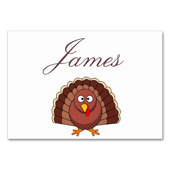 Thanksgiving Place Cards With Cartoon Turkey (Front)