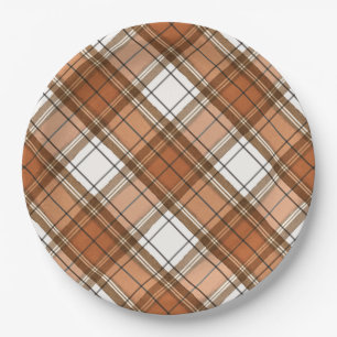 Thanksgiving Plaid Burnt Orange Party Plate