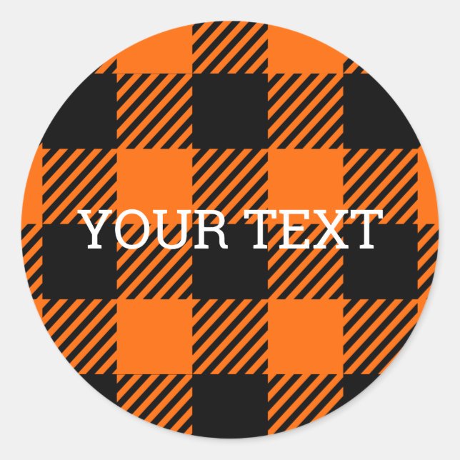 Thanksgiving Plaid Pattern In Black And Orange Classic Round Sticker (Front)