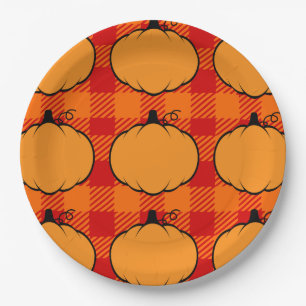 Thanksgiving Plaid Pumpkin Drawing Paper Plate