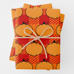 Thanksgiving Plaid Pumpkin Drawing Wrapping Paper Sheet