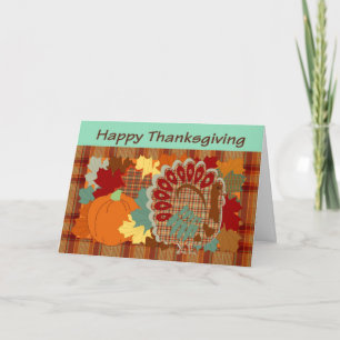Thanksgiving plaid turkey holiday card