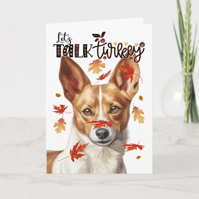 Thanksgiving Podengo Dog Let's Talk Turkey Holiday Card (Front)