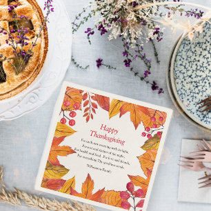 Thanksgiving Poem Country Rustic Autumn Foliage Napkin