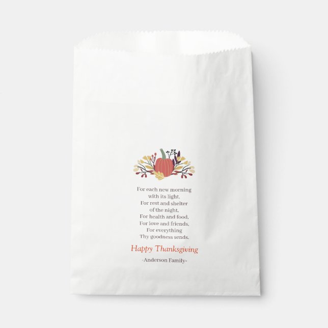 Thanksgiving Poem Country Rustic Pumpkin Bouquet Favour Bag (Front)