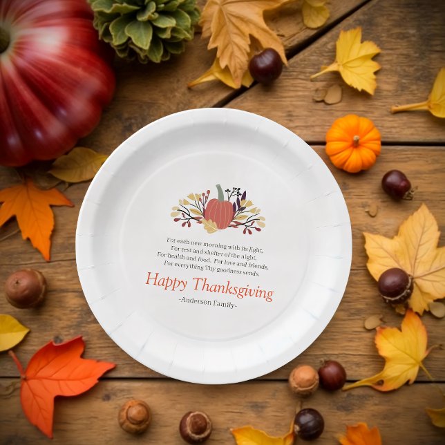 Thanksgiving Poem Country Rustic Pumpkin Bouquet Paper Plate (Creator Uploaded)