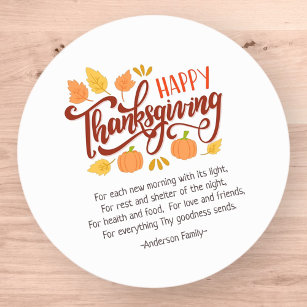 Thanksgiving Poem Country Rustic Pumpkin Foliage Classic Round Sticker