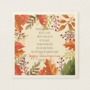 Thanksgiving Poem. Happy Thanksgiving. Custom. Napkin
