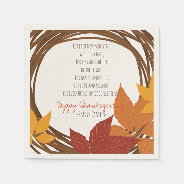 Thanksgiving Poem. Happy Thanksgiving. Custom. Napkin (Front)