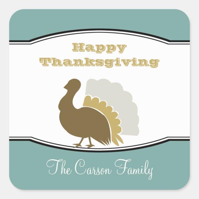 Thanksgiving potluck blue brown turkey day tag (Front)