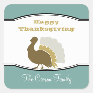 Thanksgiving potluck blue brown turkey day tag