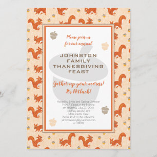 Thanksgiving Potluck Dinner Squirrels and Acorns Invitation