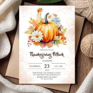 Thanksgiving Potluck Fall Autumn Pumpkin Rustic Invitation
