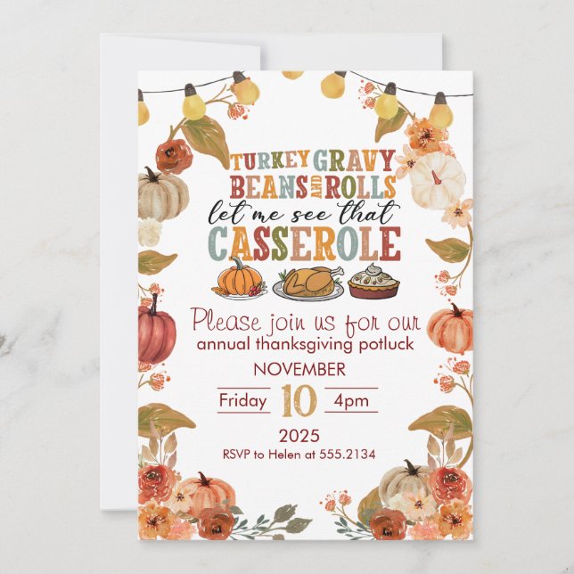 Thanksgiving Potluck Invitation Rustic Fall Party (Front)