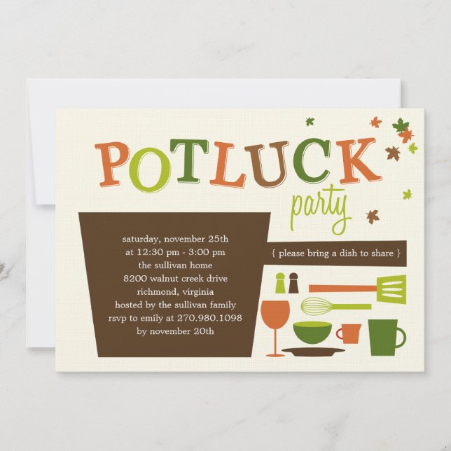 Thanksgiving Potluck Party Invitation (Front)