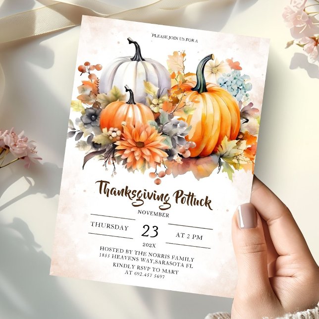 Thanksgiving Potluck Pumpkin Rustic Invitation (Creator Uploaded)