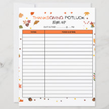 Thanksgiving Potluck Sign Up Sheet For Holiday 