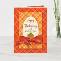 Thanksgiving Priest Orange Plaids and Bow Card