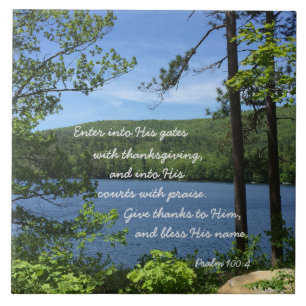 Thanksgiving Psalm 100:4 Photograph Squam Lake  Ceramic Tile