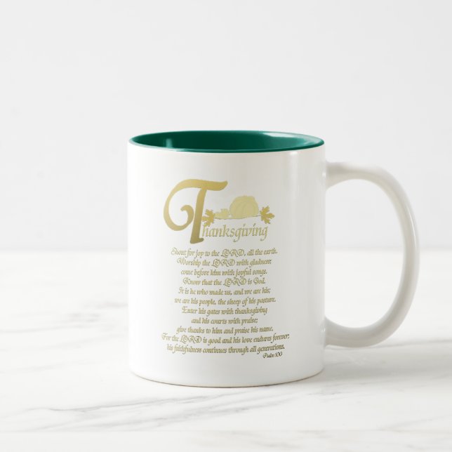 Thanksgiving - Psalm 100 Two-Tone Coffee Mug (Right)