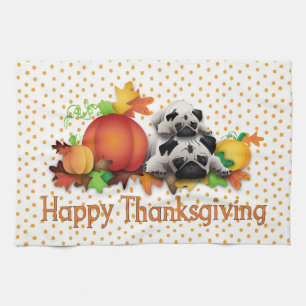 Thanksgiving Pugs and Pumpkins Gifts, Tees Tea Towel
