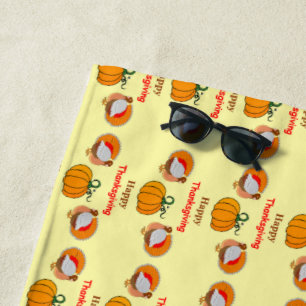 Thanksgiving pumpkin and turkey beach towel