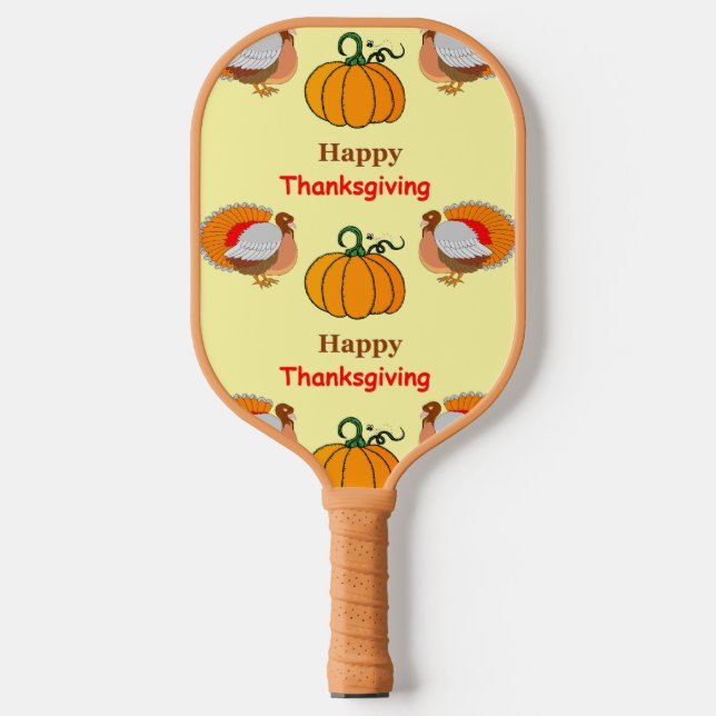 Thanksgiving pumpkin and turkey pickleball paddle (Front)
