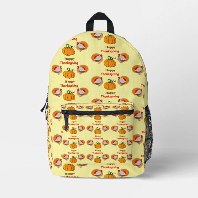 Thanksgiving pumpkin and turkey printed backpack (Front)