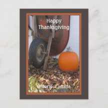 Thanksgiving Pumpkin and Wheelbarrow Holiday Postc