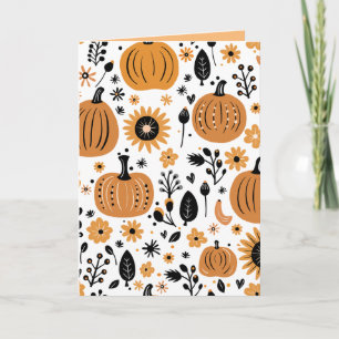 Thanksgiving pumpkin and whimsical fall flower invitation