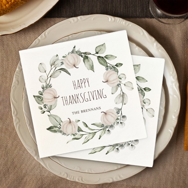Thanksgiving Pumpkin Autumn Eucalyptus Greenery Napkin (Thanksgiving Pumpkin Autumn Eucalyptus Greenery Napkins)