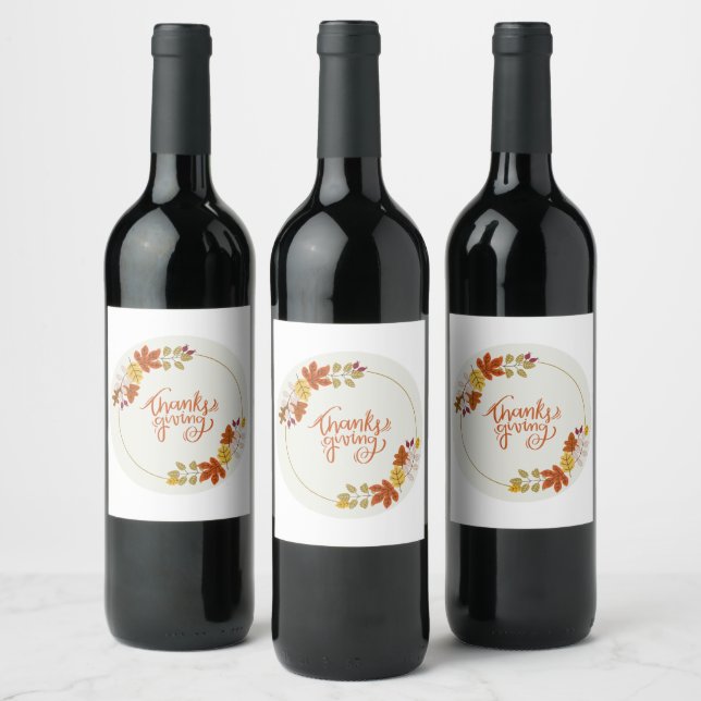 Thanksgiving Pumpkin & Autumn Wine Label (Bottles)